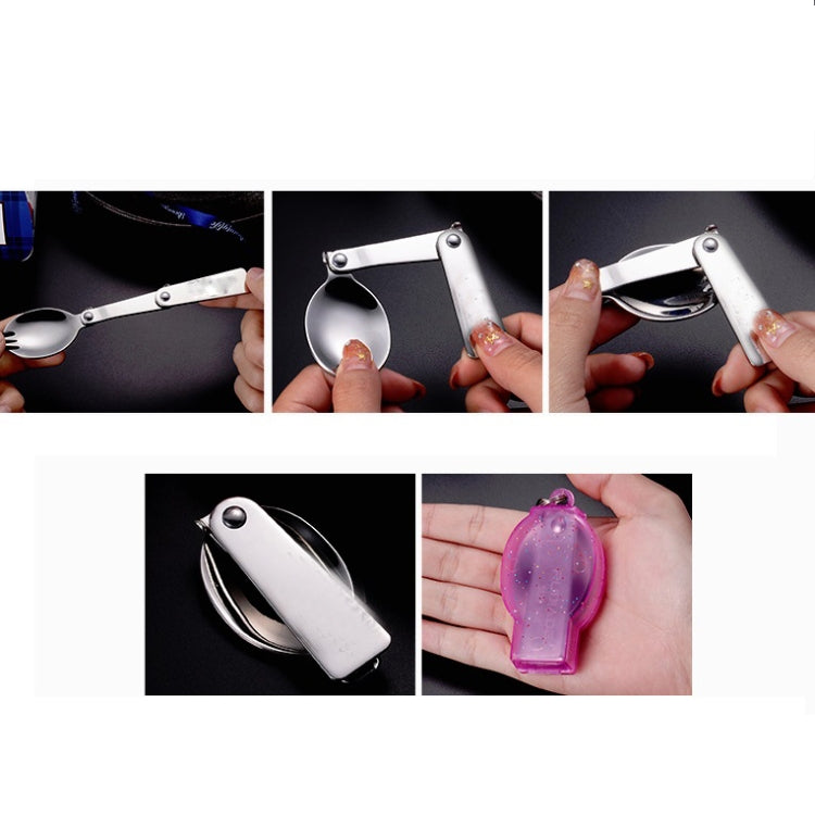 2PCS Stainless Steel Folding Fork Spoon Integrated Dual-use Picnic Portable Tableware, Random Color Delivery(Spoon)
