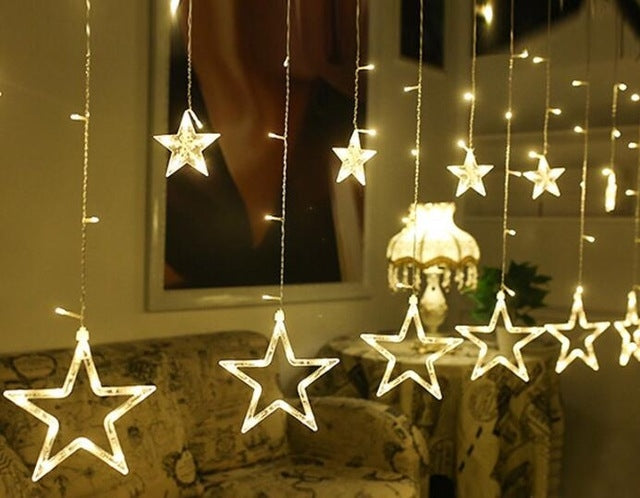 220V EU Plug LED Star Light Christmas lights Indoor/Outdoor Decorative Love Curtains Lamp For Holiday Wedding Party lighting(Warm White)