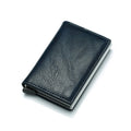 Automatic Elastic Card Type Anti-magnetic RFID Anti-theft Retro Card Package Universal Leather Metal Wallet(Blue)