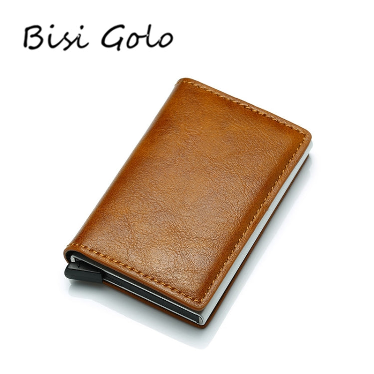 Automatic Elastic Card Type Anti-magnetic RFID Anti-theft Retro Card Package Universal Leather Metal Wallet(Blue)