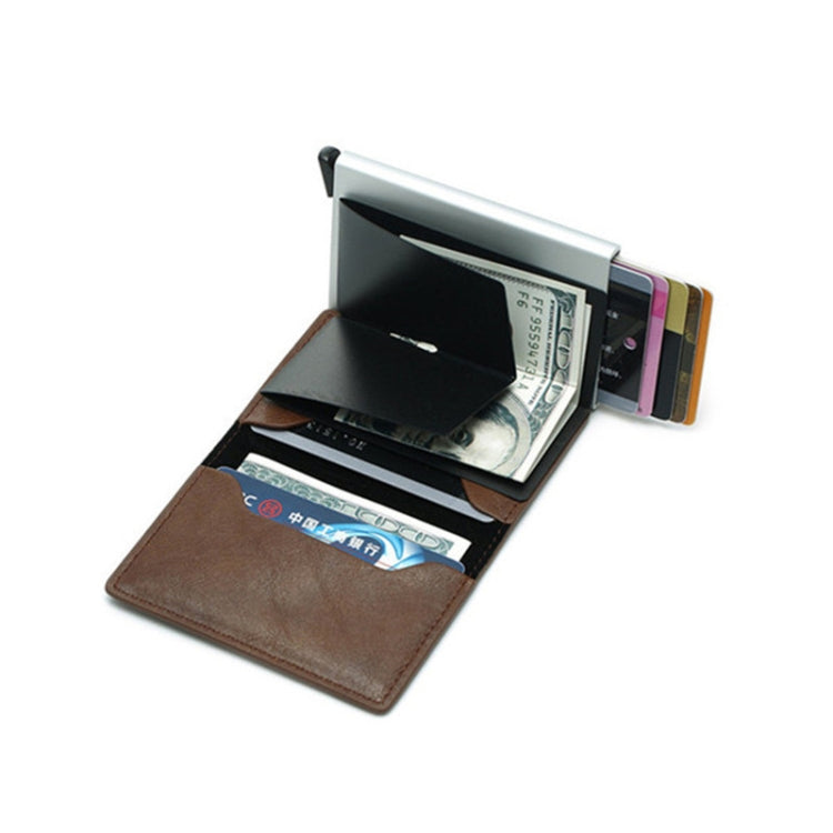 Automatic Elastic Card Type Anti-magnetic RFID Anti-theft Retro Card Package Universal Leather Metal Wallet(Blue)