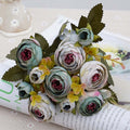 2 Bundle Retro Tea Roses Bride Bouquet Artificial Flowers(Gray Blue)