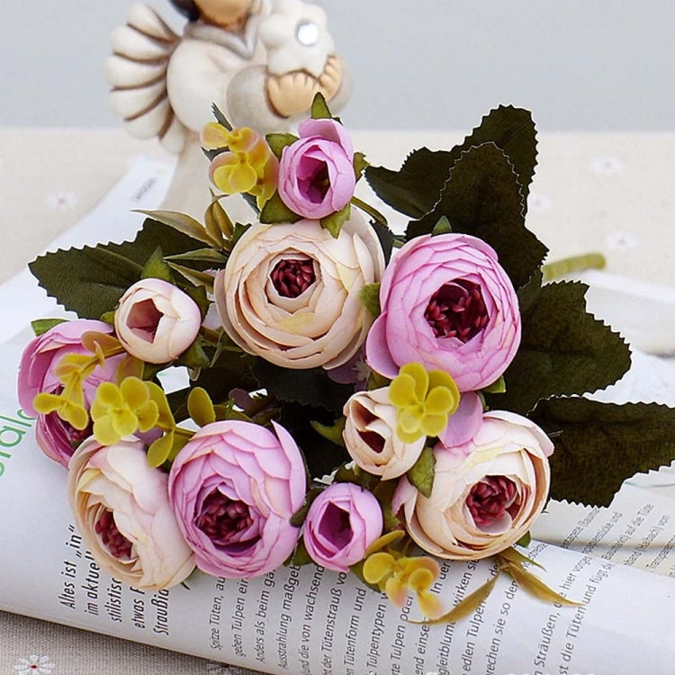 2 Bundle Retro Tea Roses Bride Bouquet Artificial Flowers(Gray Blue)