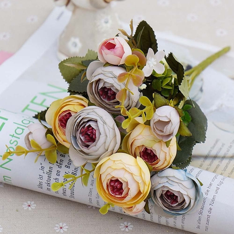 2 Bundle Retro Tea Roses Bride Bouquet Artificial Flowers(Gray Blue)