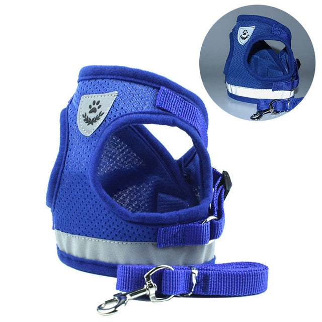 Adjustable Polyester Mesh Reflective Vest Lead Leash for Pet Dog, Size:S(Blue)