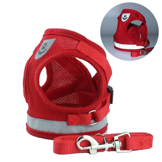 Adjustable Polyester Mesh Reflective Vest Lead Leash for Pet Dog, Size:M(Red)