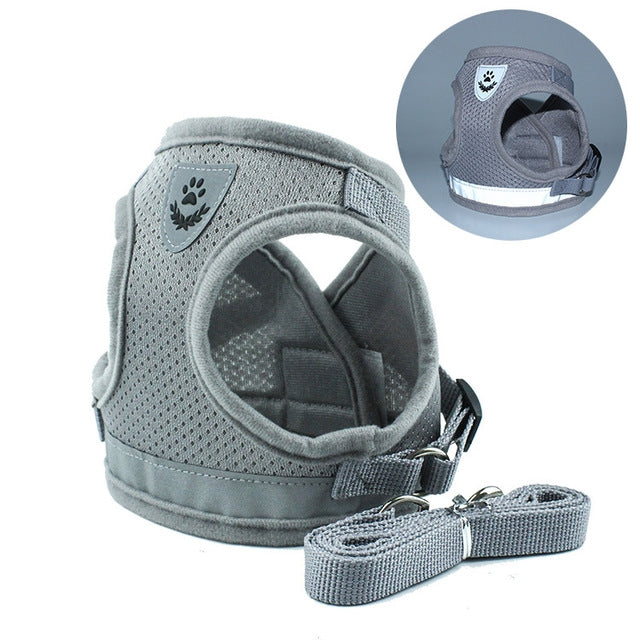 Adjustable Polyester Mesh Reflective Vest Lead Leash for Pet Dog, Size:L(Grey)
