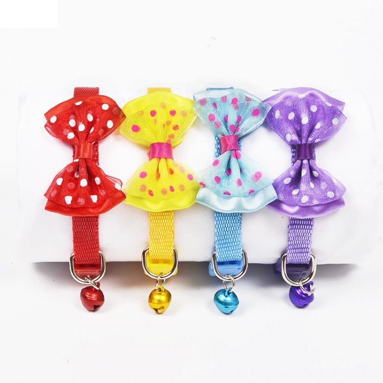 Adjustable Bow Knot Bell Collar Cat Dog Collars Pet Supplies(Pink)