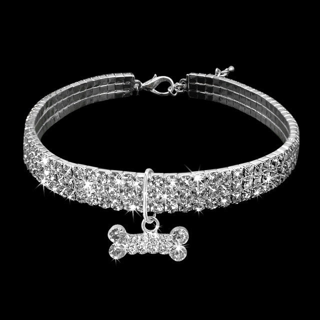Bling Rhinestone Dog Collar Crystal Puppy Chihuahua Pet Dog Collars Leash For Small Dogs Mascotas Accessories, Size:L (White)