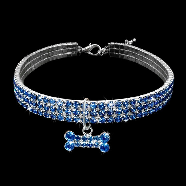 Bling Rhinestone Dog Collar Crystal Puppy Chihuahua Pet Dog Collars Leash For Small Dogs Mascotas Accessories, Size:M (Blue)