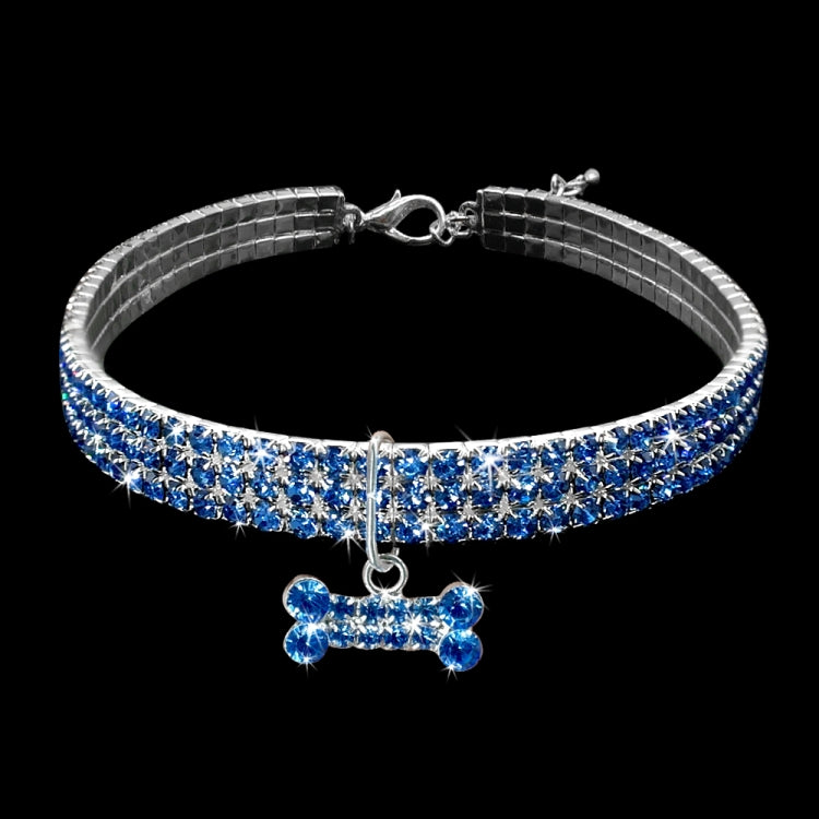 Bling Rhinestone Dog Collar Crystal Puppy Chihuahua Pet Dog Collars Leash For Small Dogs Mascotas Accessories, Size:M (Blue)