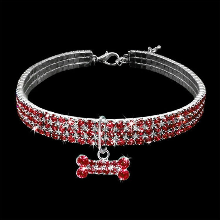Bling Rhinestone Dog Collar Crystal Puppy Chihuahua Pet Dog Collars Leash For Small Dogs Mascotas Accessories, Size:M (Pink)