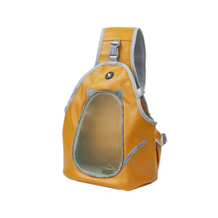 TAILUP Pets Carry Out Shoulder Bag Convenient Foldable Leather Chest Bag, Specification: S(Orange Brown)