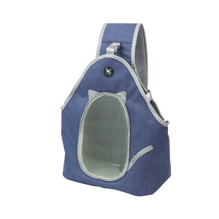TAILUP Pets Carry Out Shoulder Bag Convenient Foldable Leather Chest Bag, Specification: S(Jean Blue)