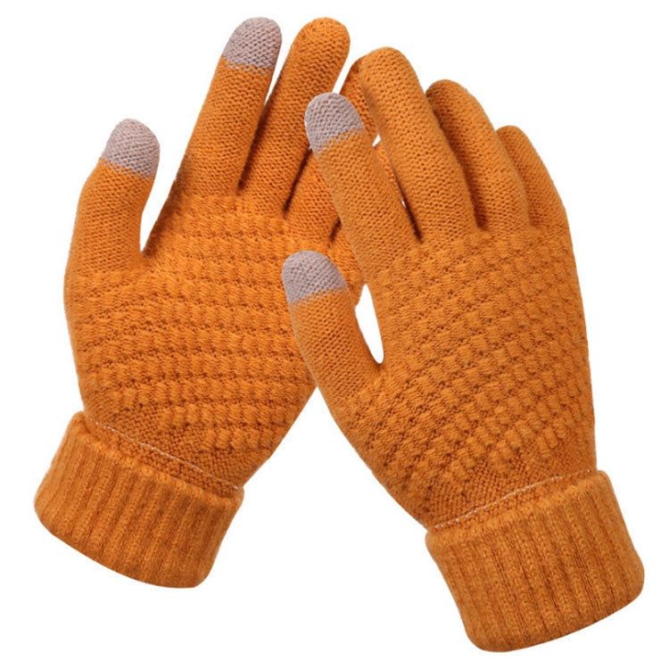 Winter Touch Screen Gloves Women Men Warm Stretch Knit Mittens Imitation Wool Thicken Full Finger Gloves(Yellow)