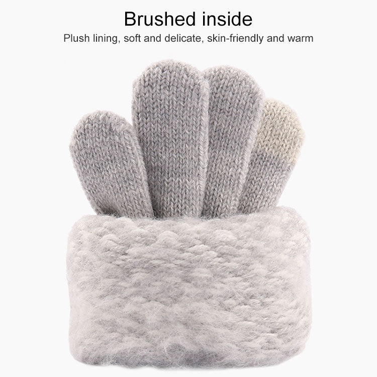 Winter Touch Screen Gloves Women Men Warm Stretch Knit Mittens Imitation Wool Thicken Full Finger Gloves(Kids White)
