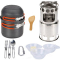 Outdoor Hiking Camping Wood Stove Set With Cutlery(Orange Handle)