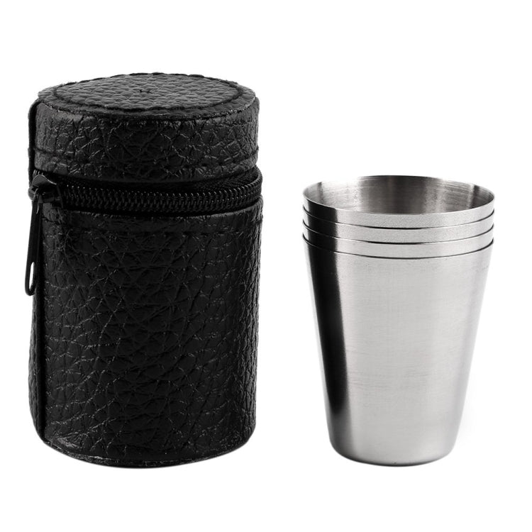 4 in 1 Outdoor Mini Stainless Steel Cup Hiking Camping Travel Portable Drinking Water Cup Set Leather Cup, Color:30ML