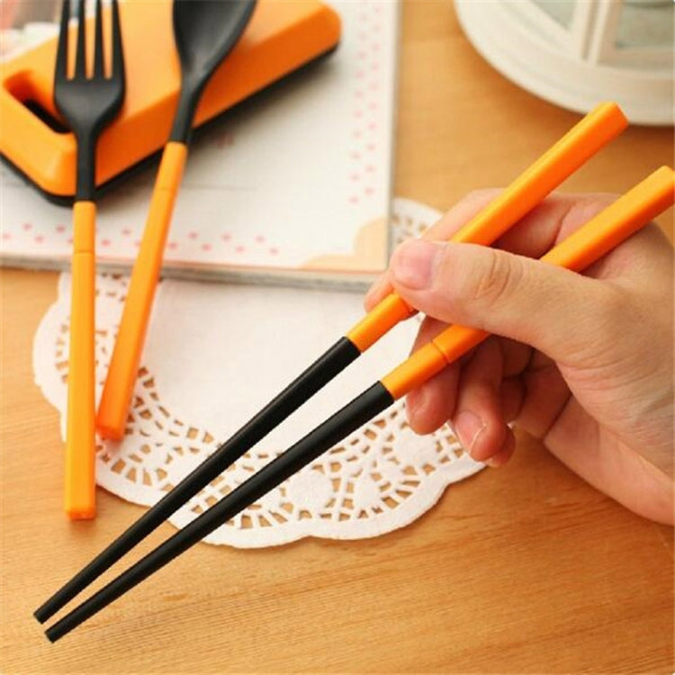 3 in 1 ABS Folding Dinnerware Cutlery Fork Chopsticks Set with Storage Box Outdoor Camping Hiking Traveling Tableware Set(Orange)