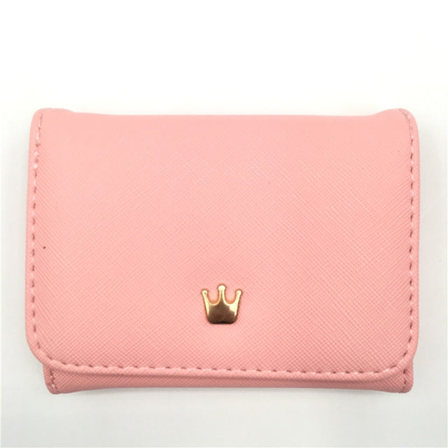 Short Mini Women Wallets Crown Decorated Fold PU Leather Coin Purse Card Holder(Pink)