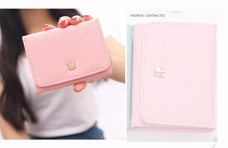 Short Mini Women Wallets Crown Decorated Fold PU Leather Coin Purse Card Holder(Pink)
