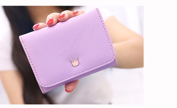 Short Mini Women Wallets Crown Decorated Fold PU Leather Coin Purse Card Holder(Purple)