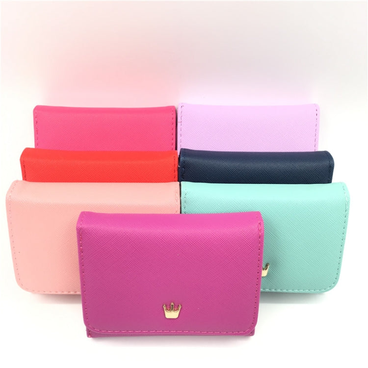 Short Mini Women Wallets Crown Decorated Fold PU Leather Coin Purse Card Holder(Purple)