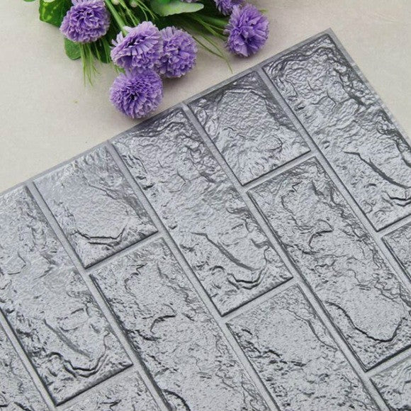 2 PCS Self Adhesive Waterproof TV Background Brick Wallpapers 3D Wall Sticker Living Room Wallpaper Mural Bedroom Decorative Stickers, Dimensions:70cm x 77cm(Silver gray)