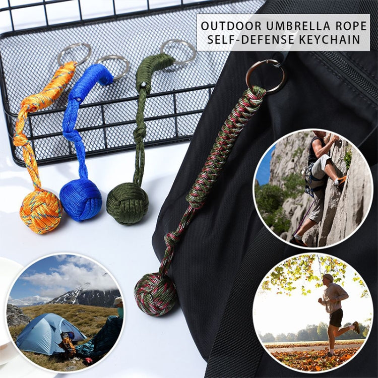 Outdoor Security Protection Black Monkey Fist Steel Ball Bearing Self Defense Lanyard Survival Key Chain(Green)