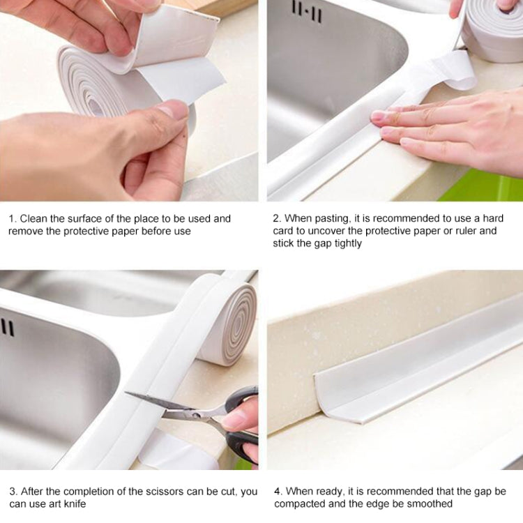 Durable PVC Material Waterproof Mold Proof Adhesive Tape  Kitchen Bathroom Wall Sealing Tape, Width:3.8cm x 3.2m(White)
