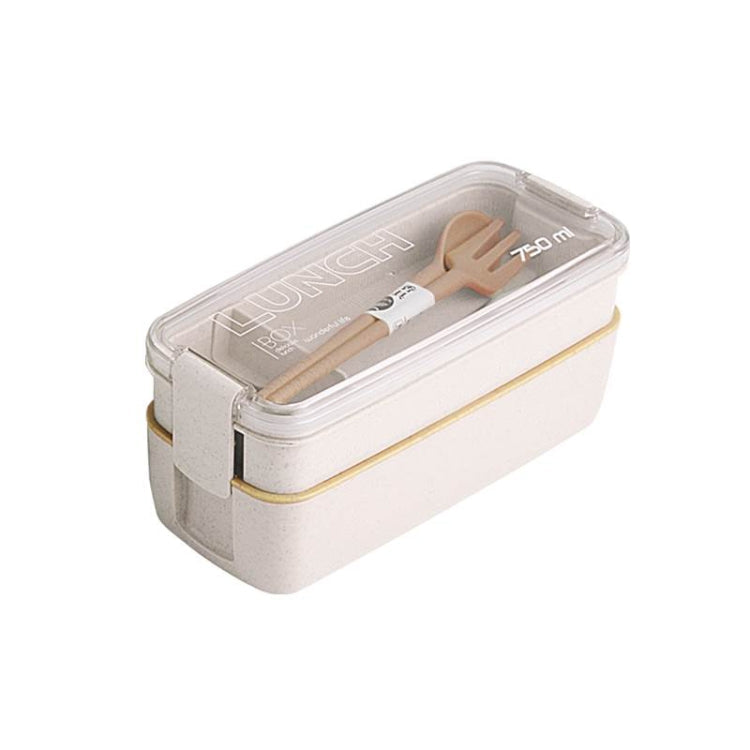 750ml Healthy Material Wheat Straw 2 Layer Lunch Box Dinnerware Food Storage Bento Container Microwave Lunchbox(Beige)