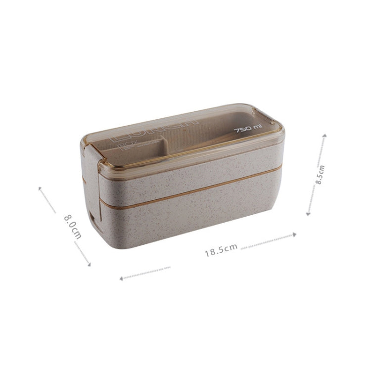 750ml Healthy Material Wheat Straw 2 Layer Lunch Box Dinnerware Food Storage Bento Container Microwave Lunchbox(Beige)