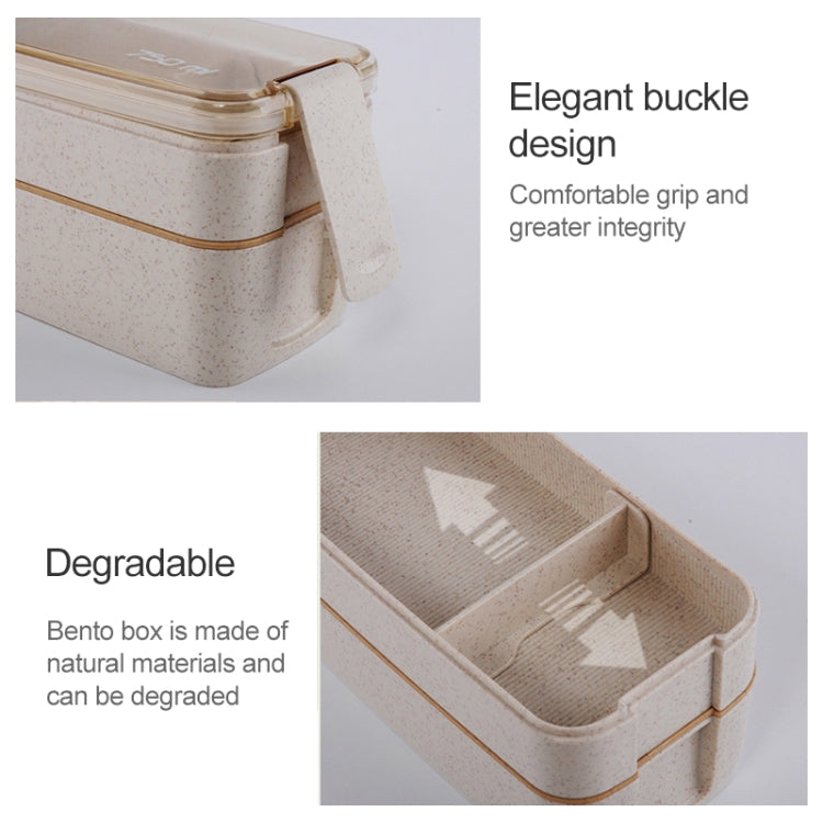 750ml Healthy Material Wheat Straw 2 Layer Lunch Box Dinnerware Food Storage Bento Container Microwave Lunchbox(Beige)