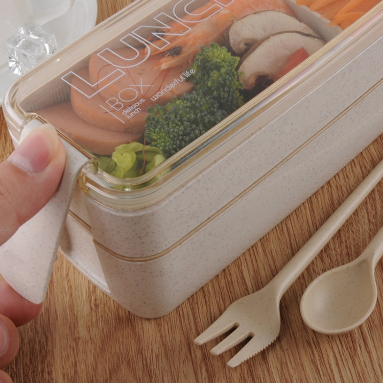 750ml Healthy Material Wheat Straw 2 Layer Lunch Box Dinnerware Food Storage Bento Container Microwave Lunchbox(Beige)