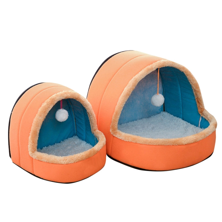 Pet Dog Cat  Warm Soft Bed Pet Cushion Dog Kennel Cat Castle Foldable Puppy House with Toy Ball, Size:S(Camel Color)