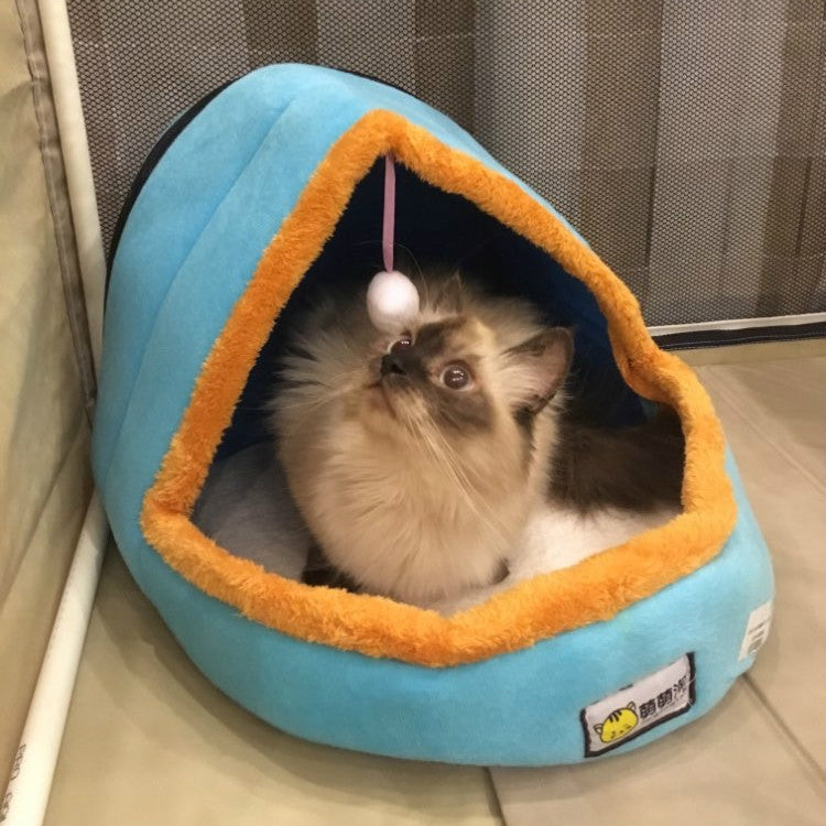 Pet Dog Cat  Warm Soft Bed Pet Cushion Dog Kennel Cat Castle Foldable Puppy House with Toy Ball, Size:L(Camel Color)