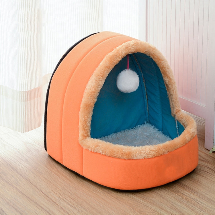 Pet Dog Cat  Warm Soft Bed Pet Cushion Dog Kennel Cat Castle Foldable Puppy House with Toy Ball, Size:L(Orange)