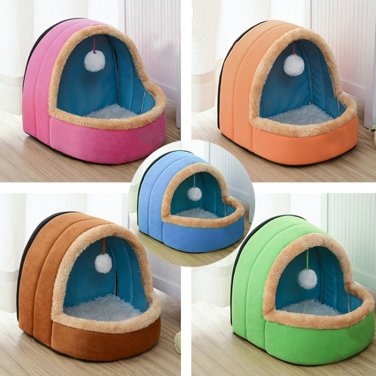 Pet Dog Cat  Warm Soft Bed Pet Cushion Dog Kennel Cat Castle Foldable Puppy House with Toy Ball, Size:L(Blue)