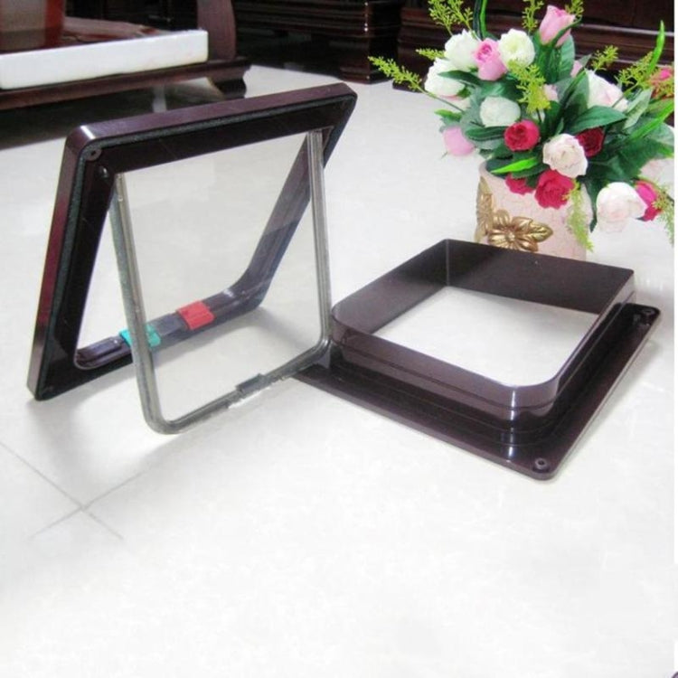 Pet Door 4 Ways Lockable Security Flap Door for Dog Cat Kitten Wall Mount Door Animal Small Pet Cat Dog Gate Door, Size:S(Coffee)