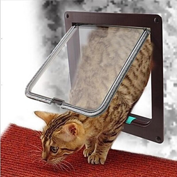 Pet Door 4 Ways Lockable Security Flap Door for Dog Cat Kitten Wall Mount Door Animal Small Pet Cat Dog Gate Door, Size:L(White)