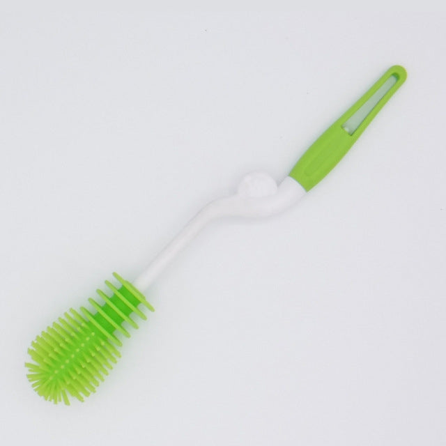 Washing Cleaning Rotary Handle Long Handle Scrubbing Feeding-bottle Brush(Green)