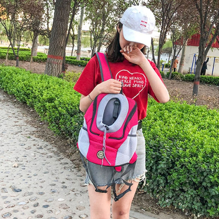 Outdoor Pet Dog Carrier Bag Front Bag Double Shoulder Portable Travel Backpack Mesh Backpack Head, Size:L(Blue)