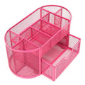 Desk Organizer 9 Grids Metal Mesh Office Pen Pencil Holder(Red)