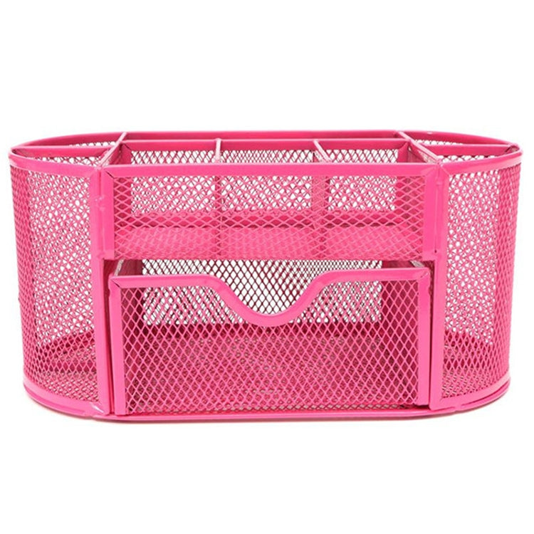 Desk Organizer 9 Grids Metal Mesh Office Pen Pencil Holder(Red)