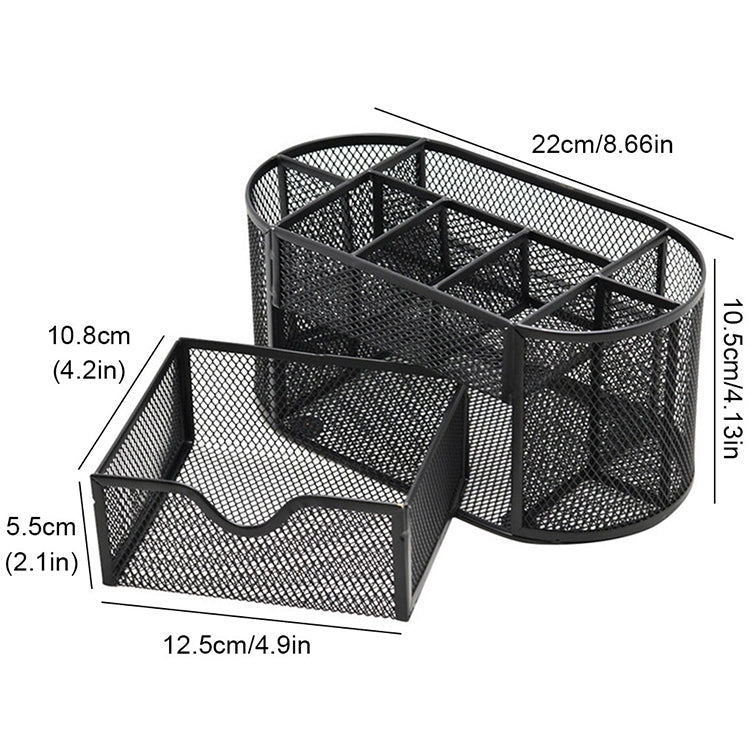 Desk Organizer 9 Grids Metal Mesh Office Pen Pencil Holder(Red)