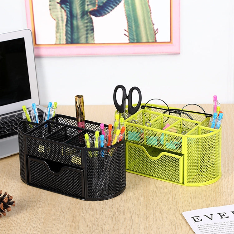 Desk Organizer 9 Grids Metal Mesh Office Pen Pencil Holder(Red)