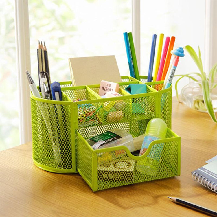 Desk Organizer 9 Grids Metal Mesh Office Pen Pencil Holder(Black)