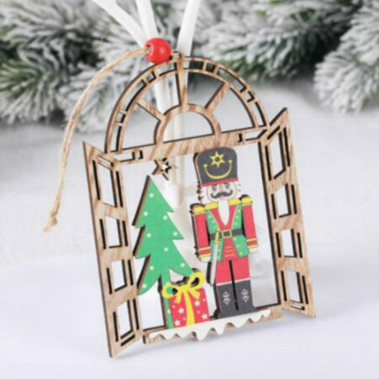 Christmas Decorations Walnut Soldiers Wooden Shopping Mall Hotel Window Scene Decoration Christmas Tree Pendant(B)