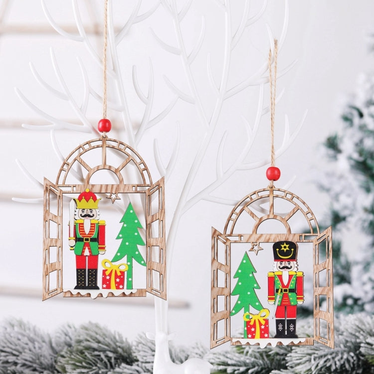 Christmas Decorations Walnut Soldiers Wooden Shopping Mall Hotel Window Scene Decoration Christmas Tree Pendant(B)
