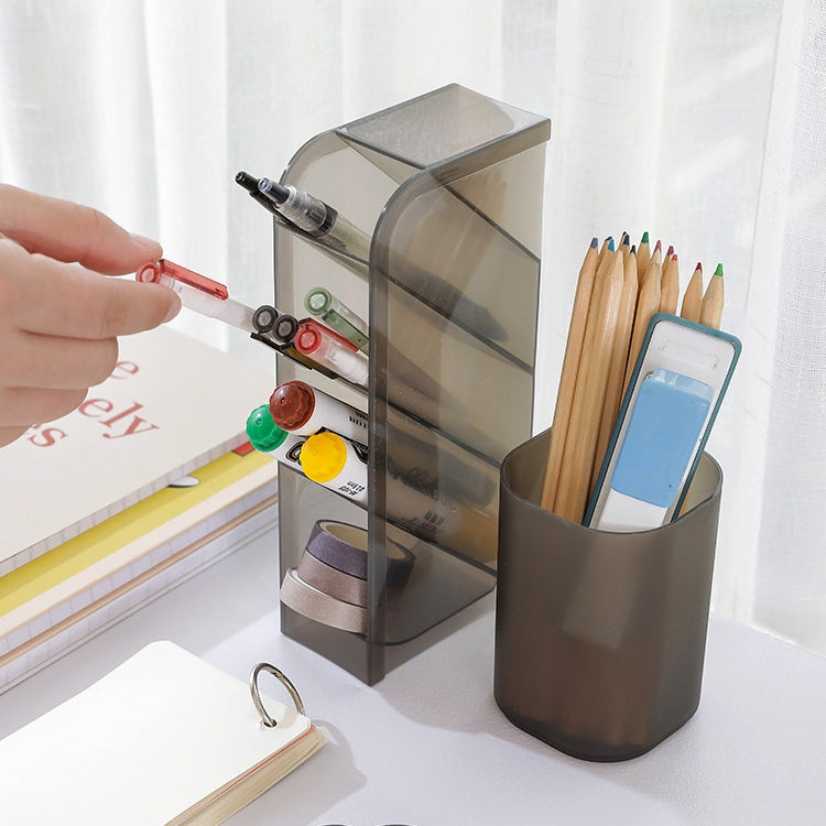 2 PCS Multi-function 4 Grid Desktop Pen Holder Office School Storage Case Clear Plastic Box Desk Pencil Organizer(White Diagonal Insert)